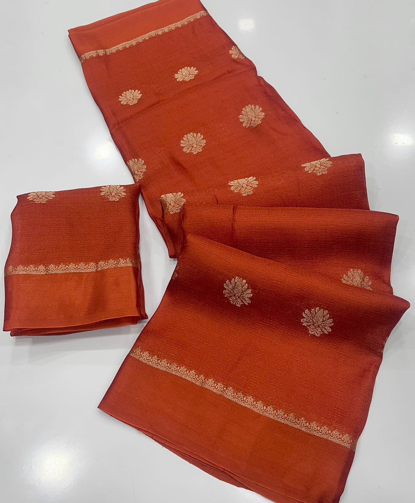 Rust Viscose Khadi Silk Saree gallery image
