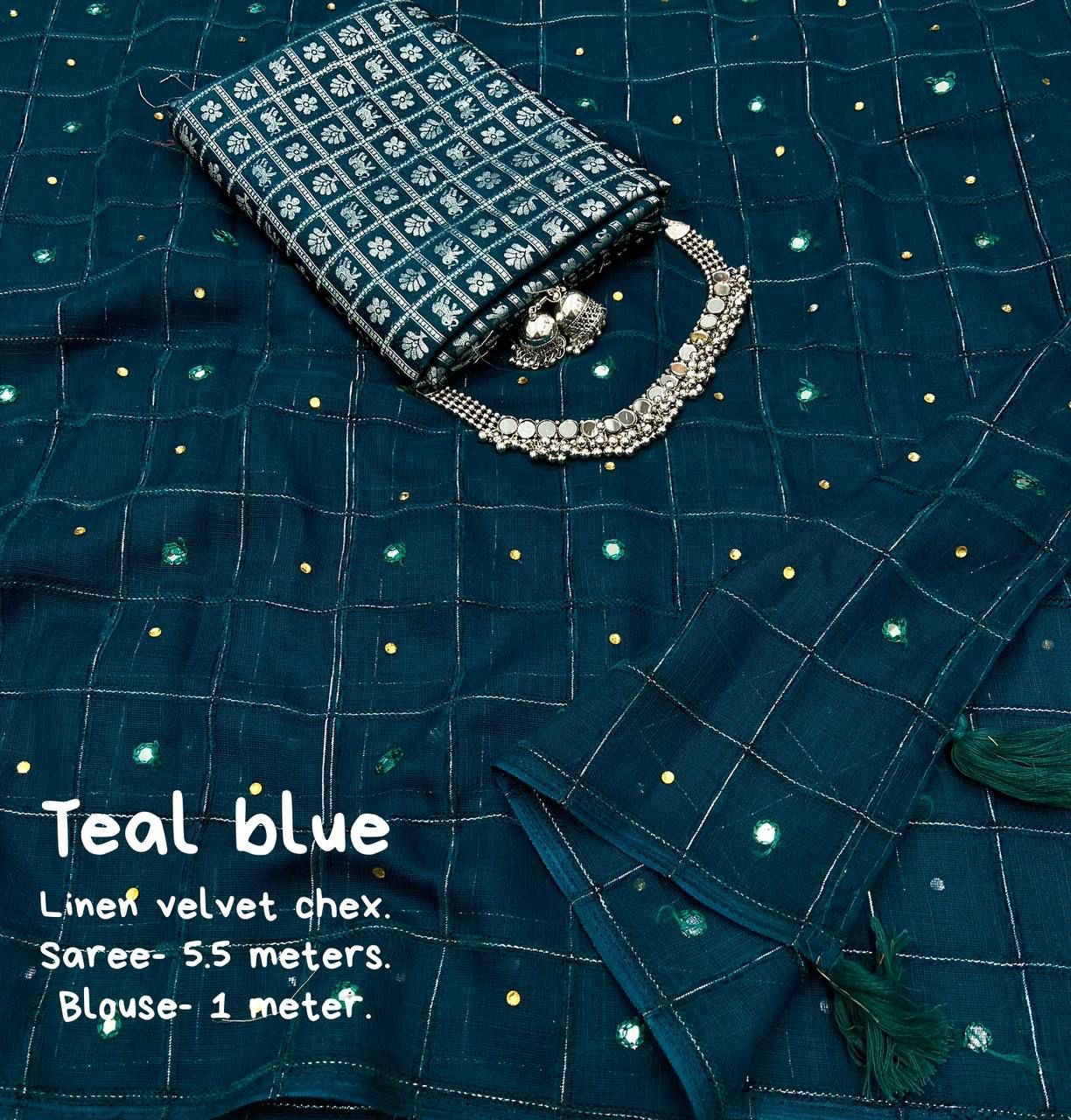 Teal Blue Chex Saree