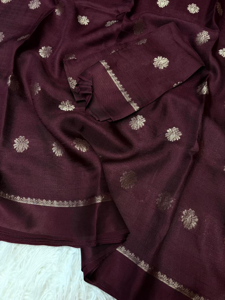 Wine Viscose Khadi Silk Saree gallery image